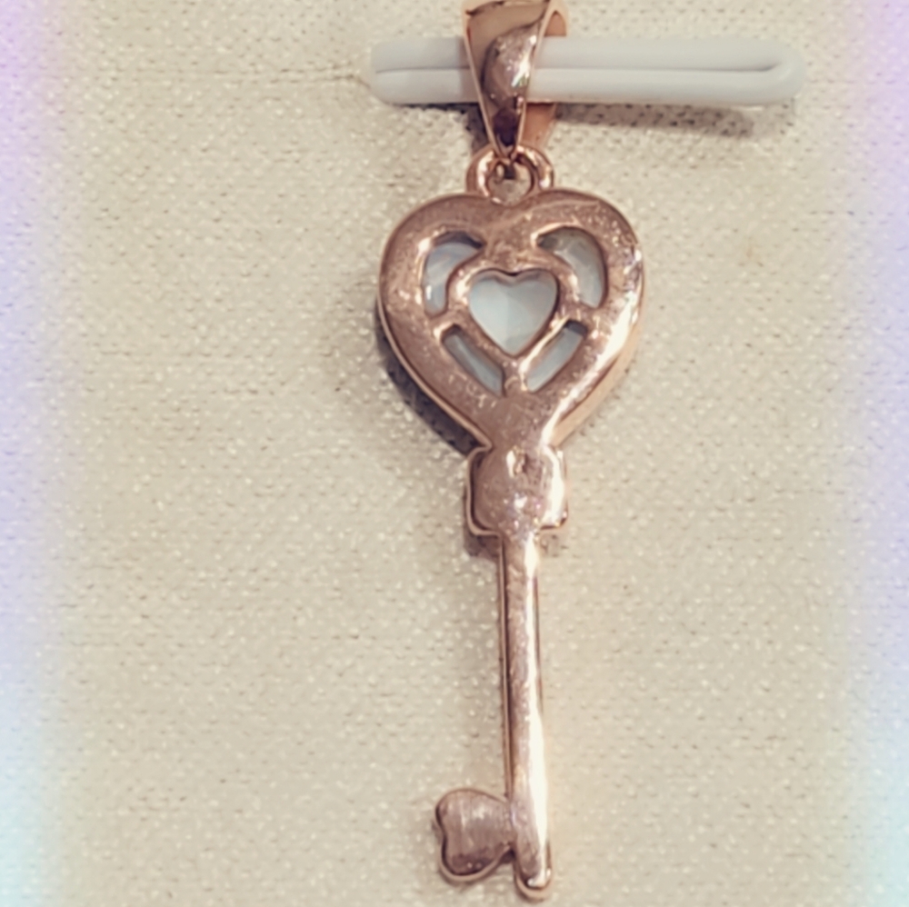 Rose Gold Plated Over Sterling Key Larimar Pendant - Picture 3 of 3
